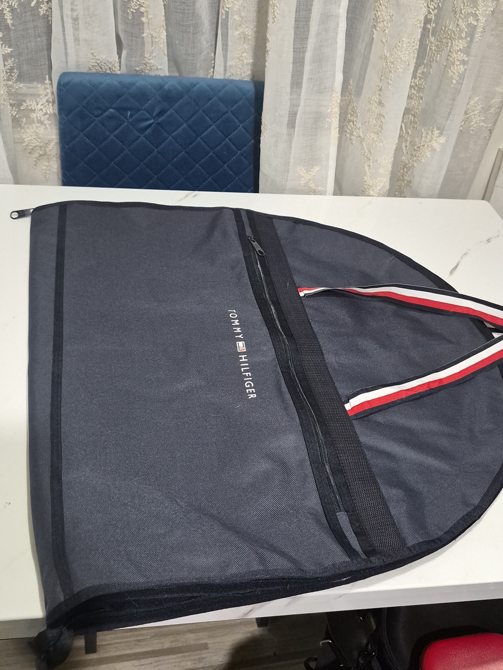 Tommy Hilfiger Men’s Navy Garment Bag with Red-White-Blue Handles